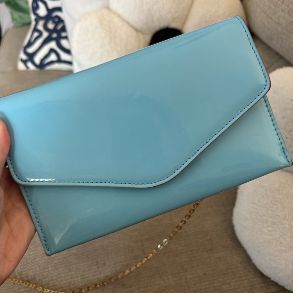 Steve Madden Glossy Aqua Clutch